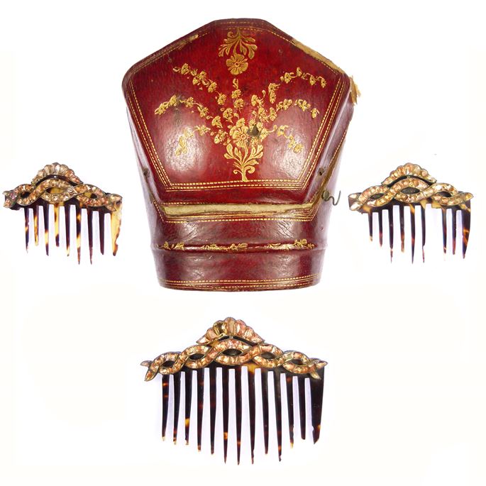 Set of three golden orange topaz graduated hair combs, one large and two small | MasterArt